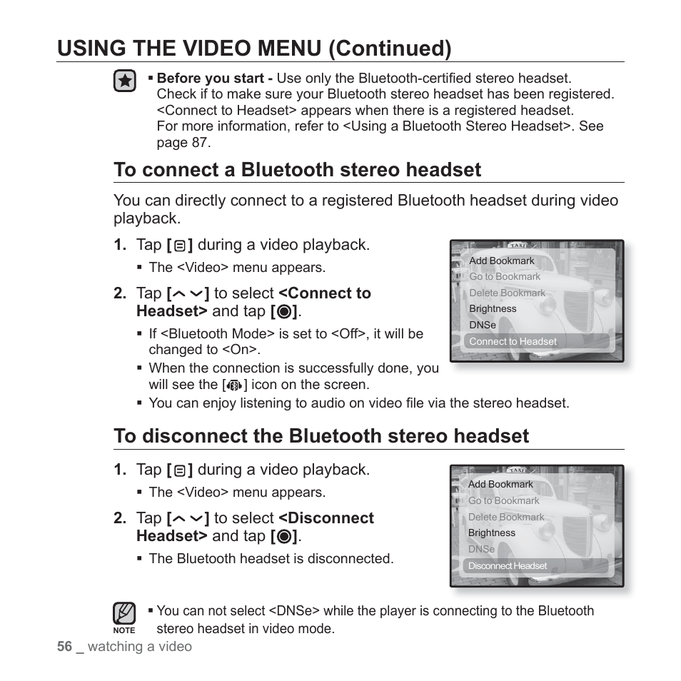 Using the video menu (continued) | Samsung YP-T10JQB-XAC User Manual | Page 56 / 113