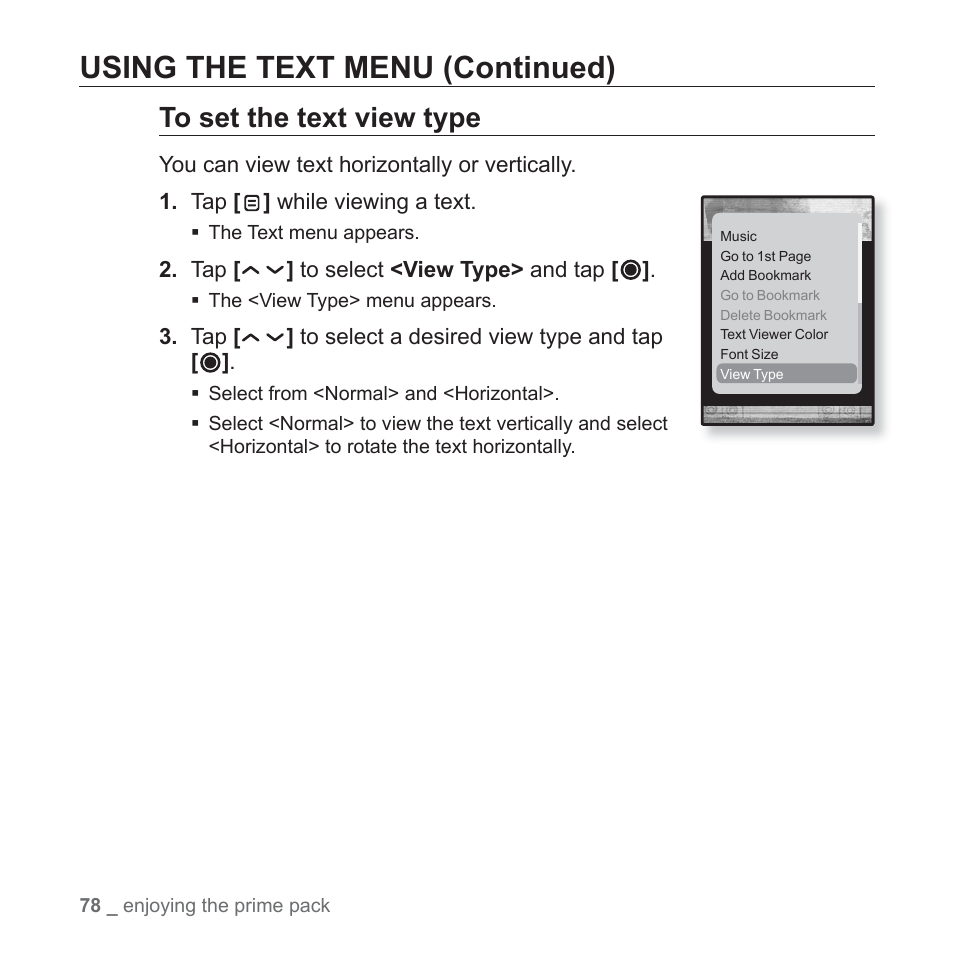 Using the text menu (continued) | Samsung YP-T10JQB-XAC User Manual | Page 78 / 113