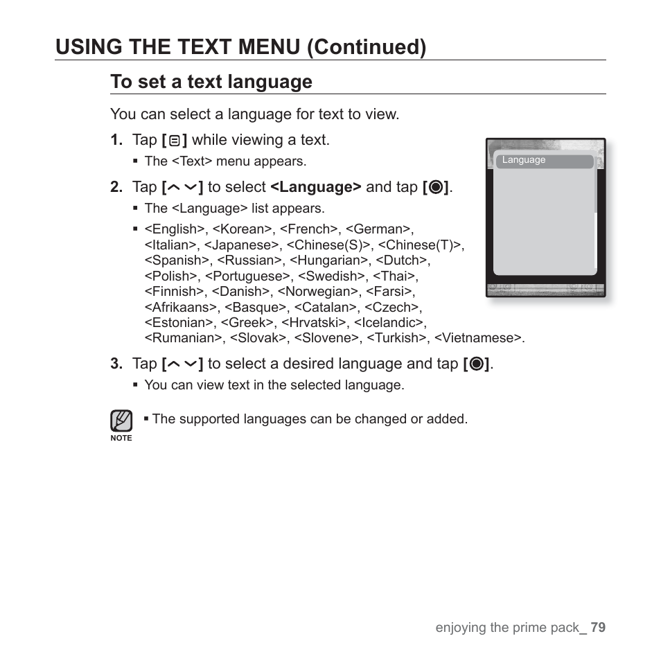 Using the text menu (continued) | Samsung YP-T10JQB-XAC User Manual | Page 79 / 113