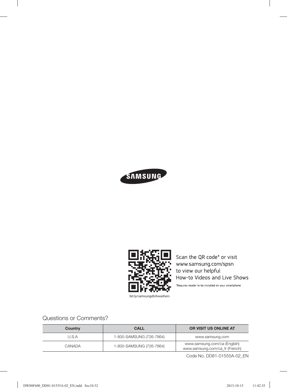 Questions or comments | Samsung DW80F600UTB-AA User Manual | Page 32 / 96