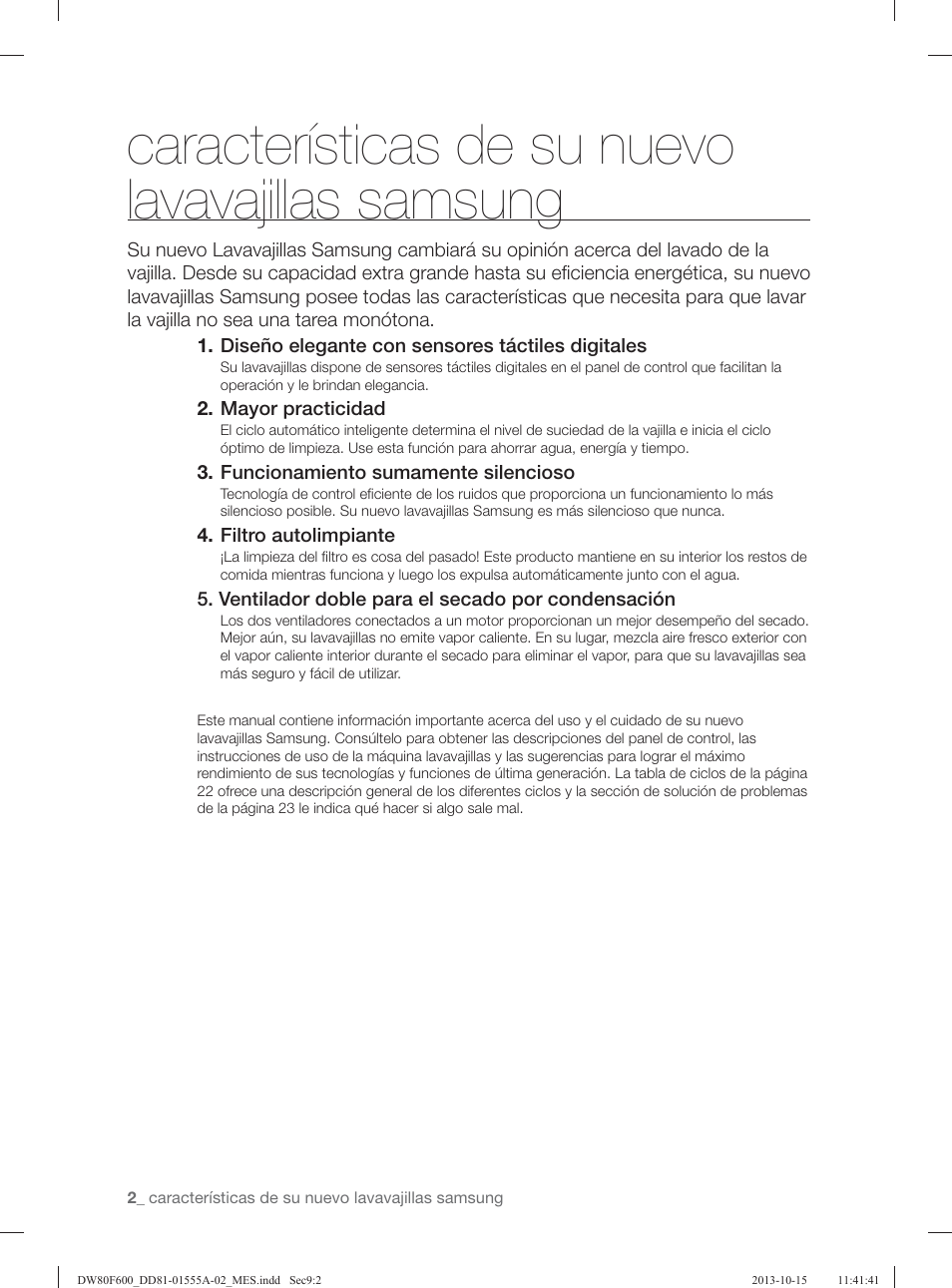 Características de su nuevo lavavajillas samsung | Samsung DW80F600UTB-AA User Manual | Page 34 / 96