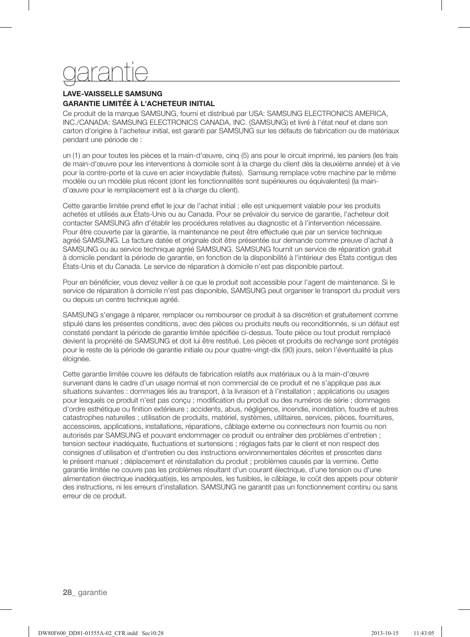 Garantie | Samsung DW80F600UTB-AA User Manual | Page 92 / 96