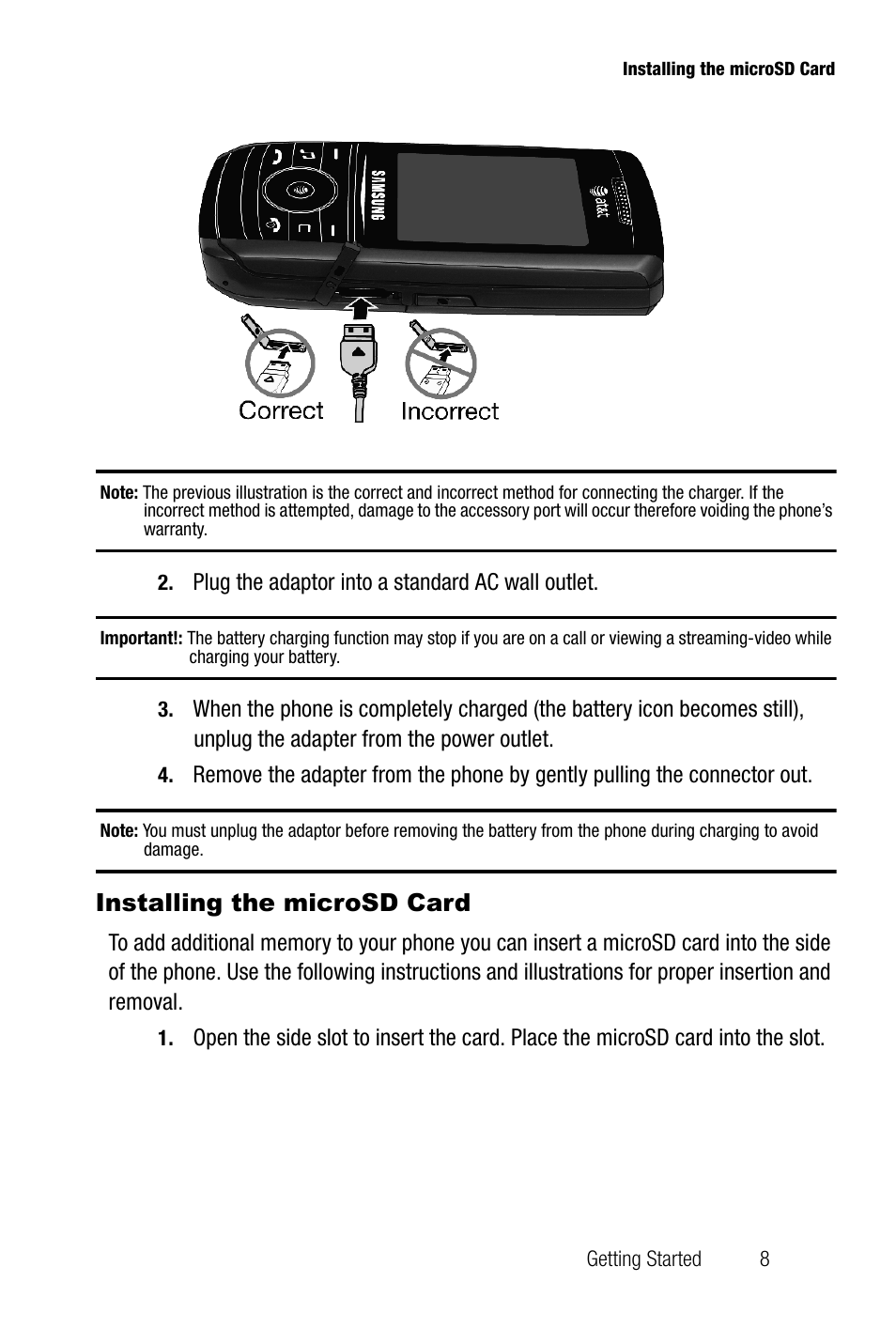 Installing the microsd card | Samsung SGH-A737HBAATT User Manual | Page 11 / 180