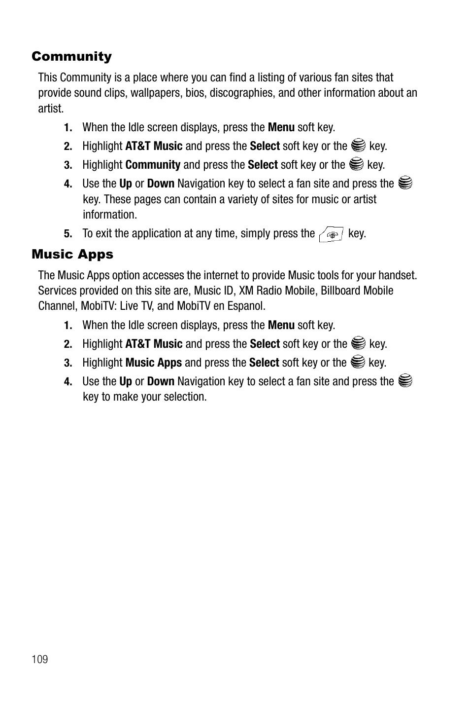 Community, Music apps, Community music apps | Samsung SGH-A737HBAATT User Manual | Page 112 / 180