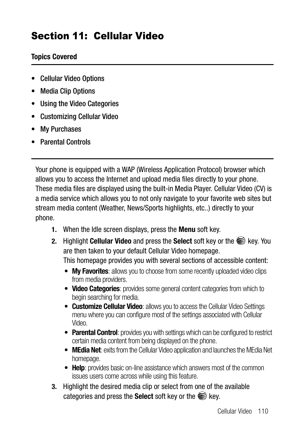 Section 11: cellular video | Samsung SGH-A737HBAATT User Manual | Page 113 / 180