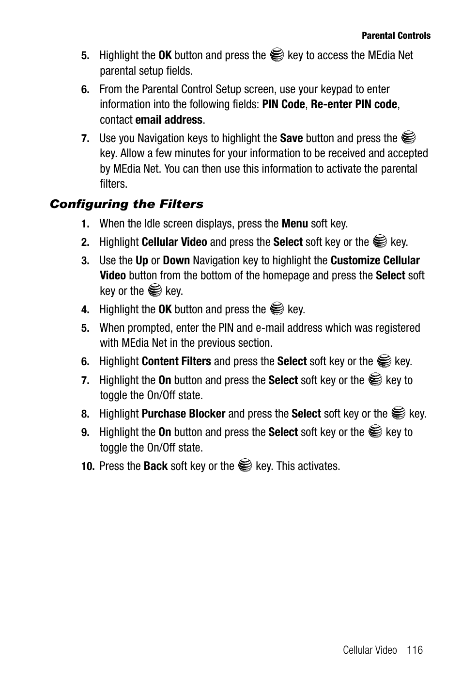 Configuring the filters | Samsung SGH-A737HBAATT User Manual | Page 119 / 180