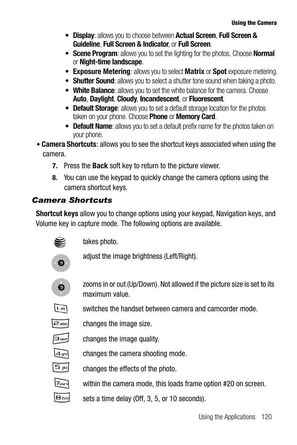 Camera shortcuts | Samsung SGH-A737HBAATT User Manual | Page 123 / 180