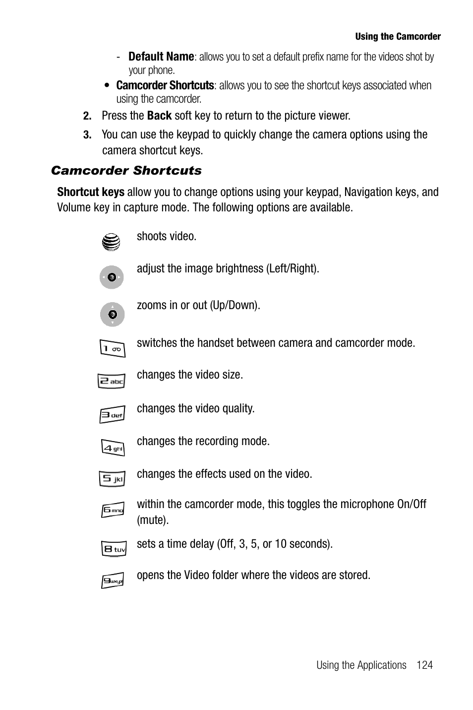 Camcorder shortcuts | Samsung SGH-A737HBAATT User Manual | Page 127 / 180