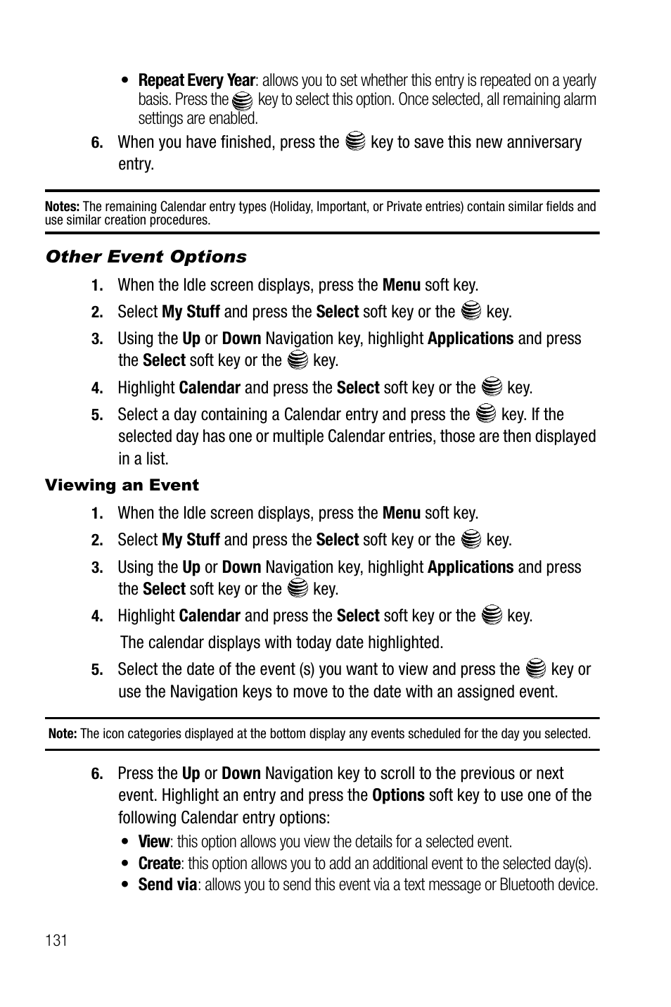 Other event options, Viewing an event | Samsung SGH-A737HBAATT User Manual | Page 134 / 180