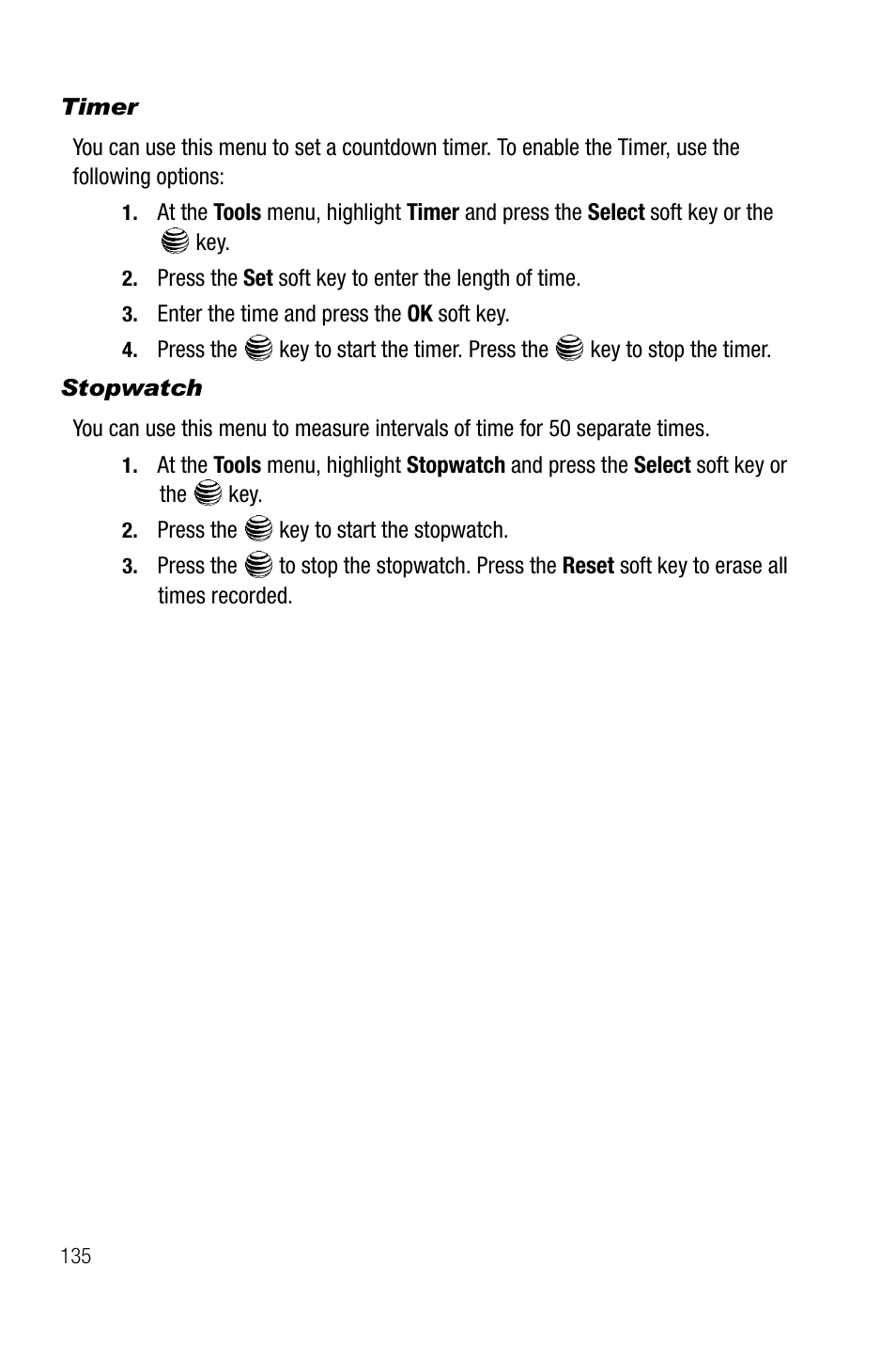 Timer, Stopwatch | Samsung SGH-A737HBAATT User Manual | Page 138 / 180