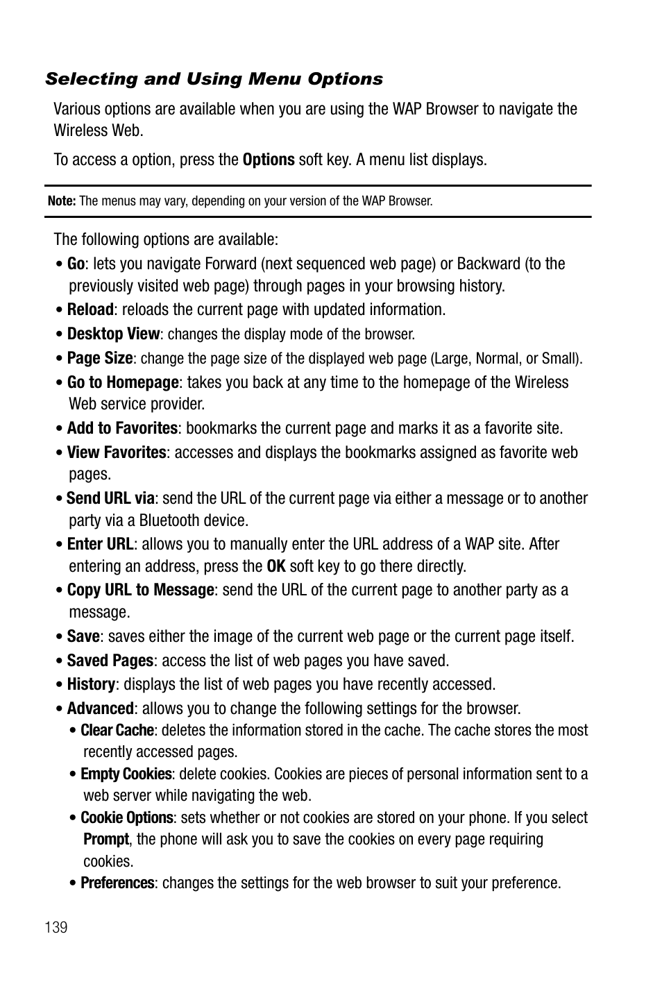 Selecting and using menu options | Samsung SGH-A737HBAATT User Manual | Page 142 / 180