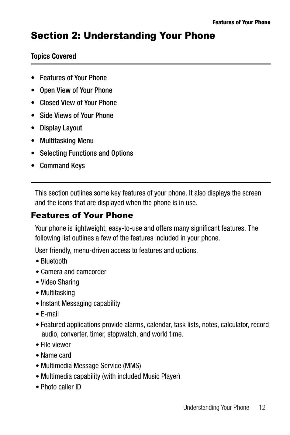 Section 2: understanding your phone, Features of your phone | Samsung SGH-A737HBAATT User Manual | Page 15 / 180