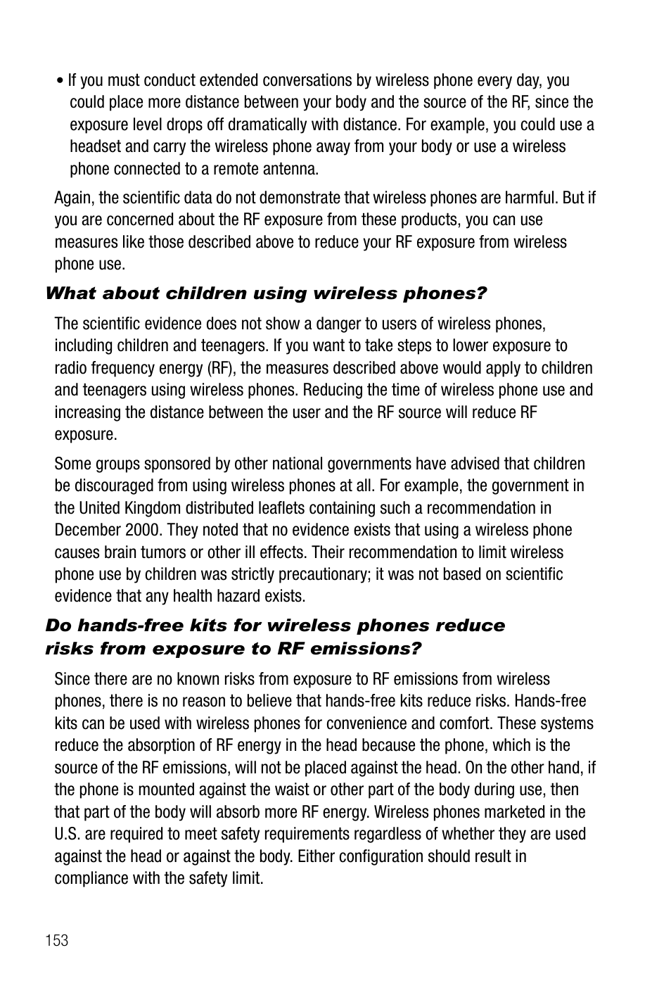 What about children using wireless phones | Samsung SGH-A737HBAATT User Manual | Page 156 / 180