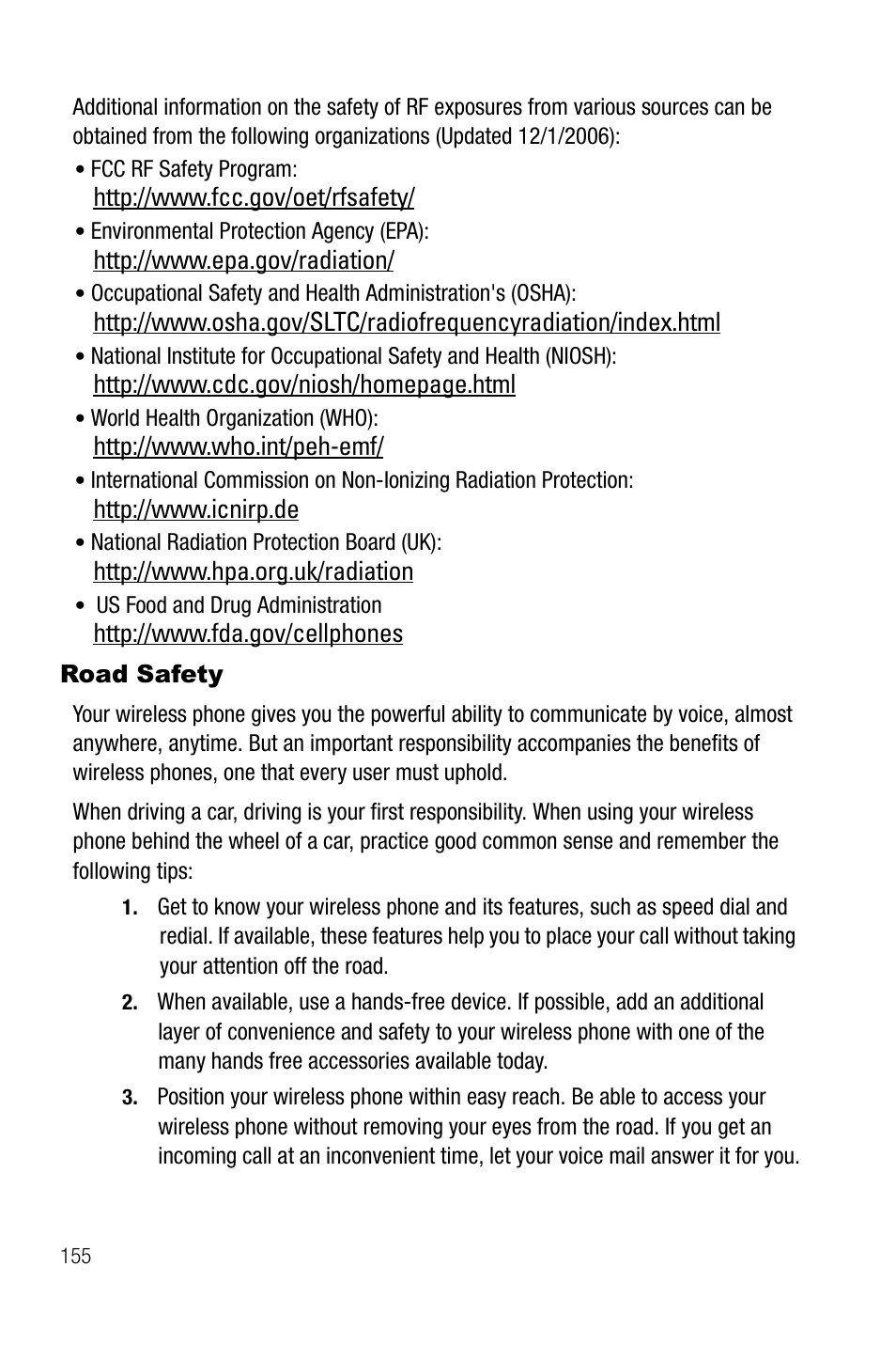 Road safety | Samsung SGH-A737HBAATT User Manual | Page 158 / 180