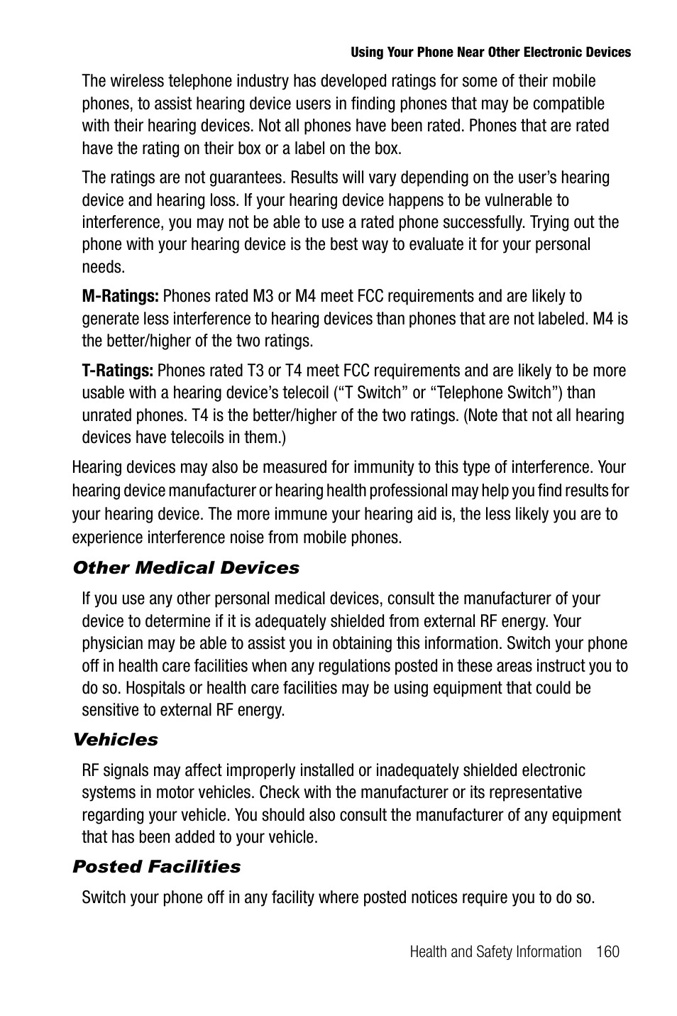 Other medical devices, Vehicles, Posted facilities | Samsung SGH-A737HBAATT User Manual | Page 163 / 180