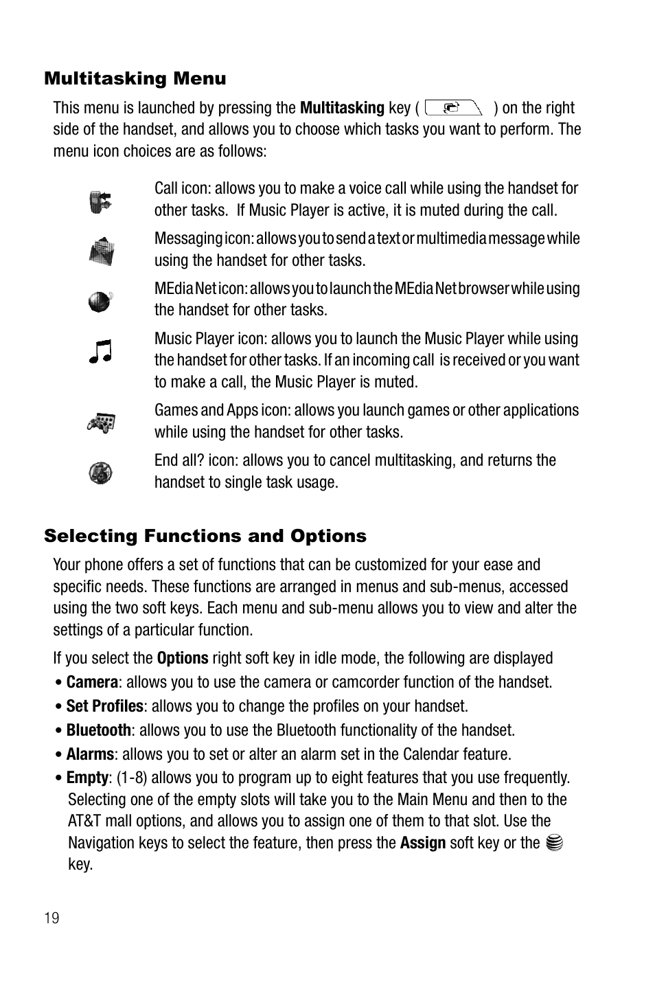 Multitasking menu, Selecting functions and options, Multitasking menu selecting functions and options | Samsung SGH-A737HBAATT User Manual | Page 22 / 180