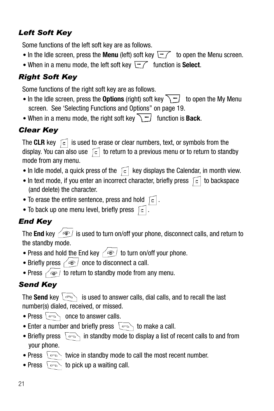 Left soft key, Right soft key, Clear key | End key, Send key | Samsung SGH-A737HBAATT User Manual | Page 24 / 180