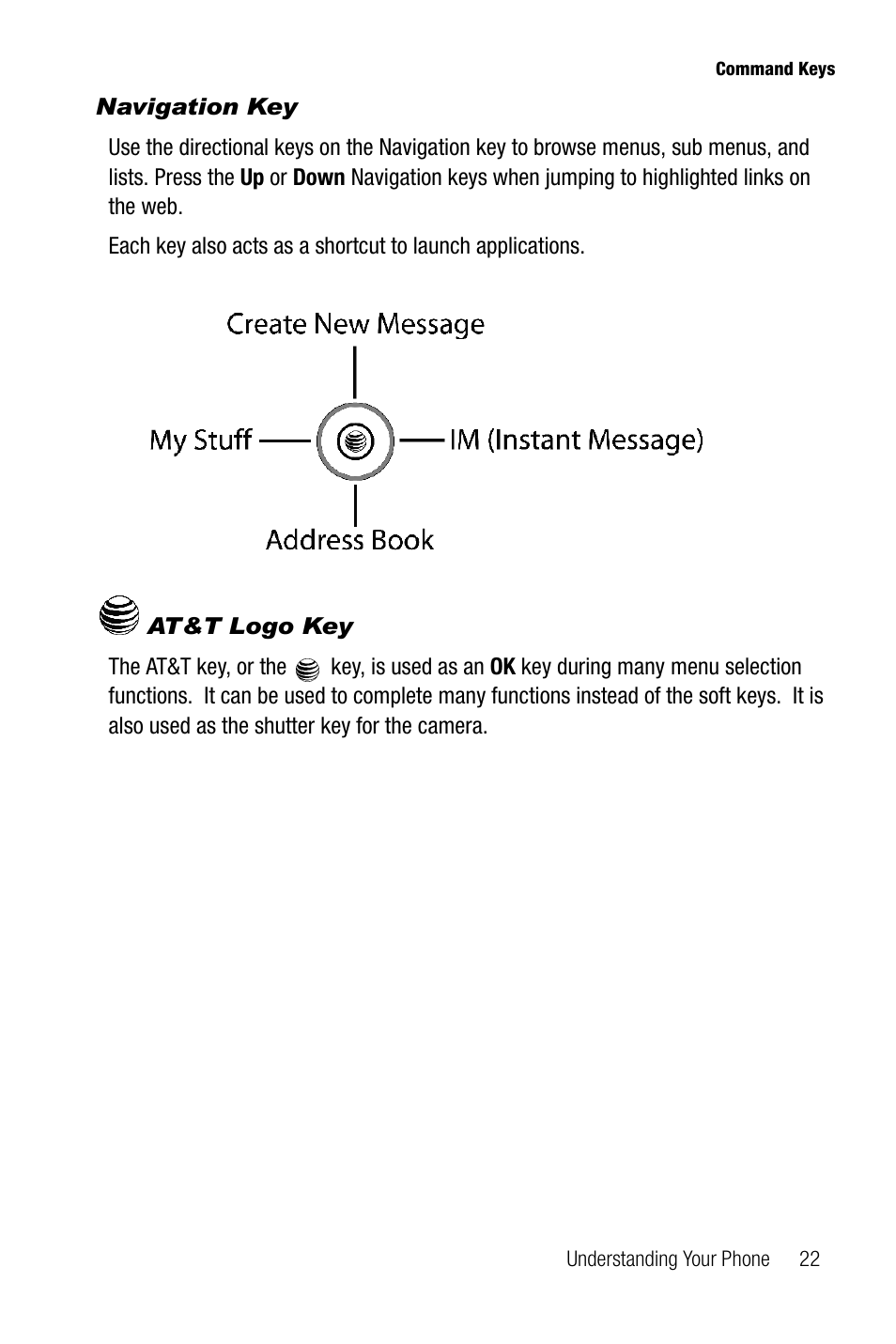 Navigation key, At&t logo key | Samsung SGH-A737HBAATT User Manual | Page 25 / 180