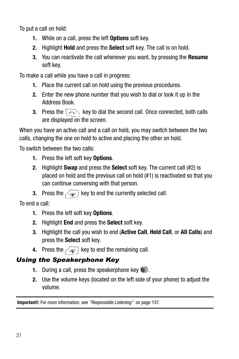 Using the speakerphone key | Samsung SGH-A737HBAATT User Manual | Page 34 / 180