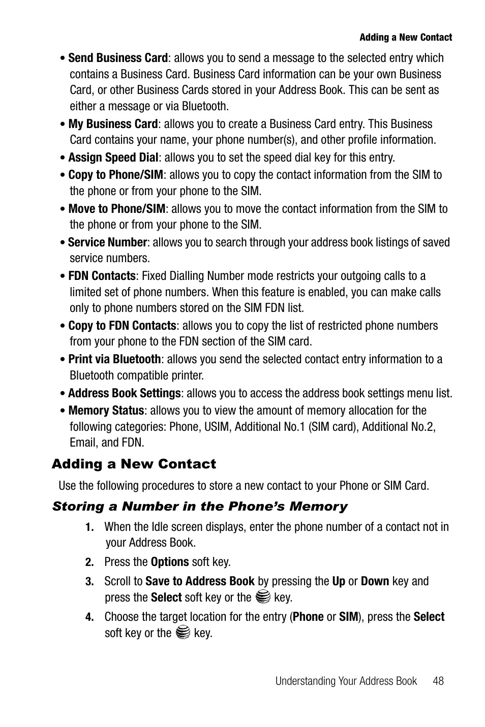 Adding a new contact, Storing a number in the phone’s memory | Samsung SGH-A737HBAATT User Manual | Page 51 / 180