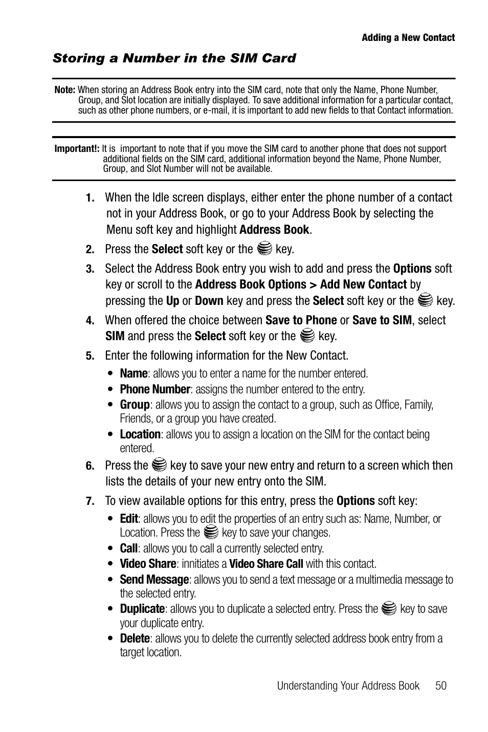 Storing a number in the sim card | Samsung SGH-A737HBAATT User Manual | Page 53 / 180