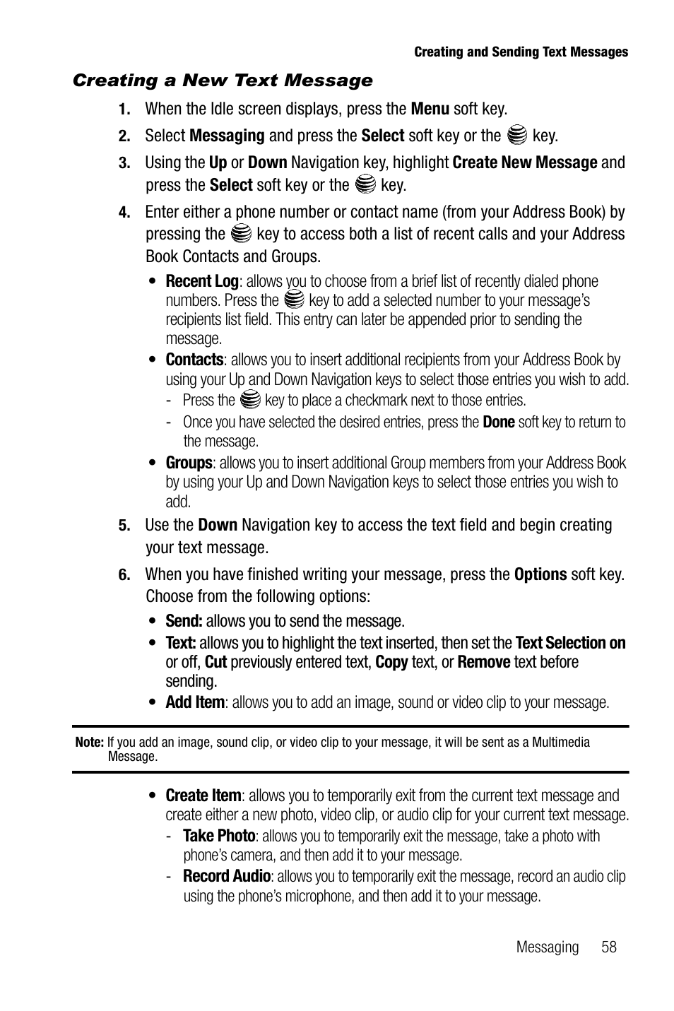 Creating a new text message | Samsung SGH-A737HBAATT User Manual | Page 61 / 180