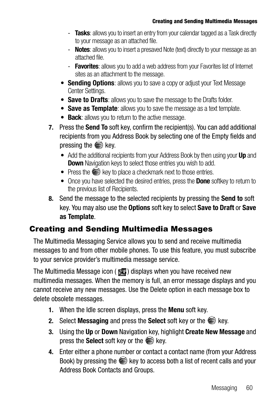 Creating and sending multimedia messages | Samsung SGH-A737HBAATT User Manual | Page 63 / 180
