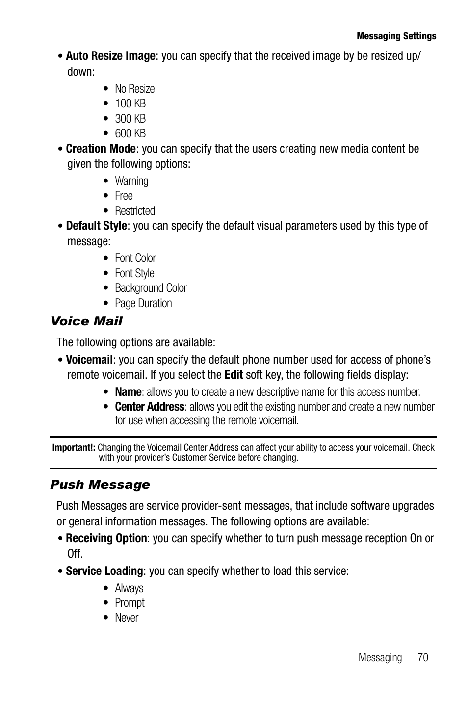 Voice mail, Push message | Samsung SGH-A737HBAATT User Manual | Page 73 / 180