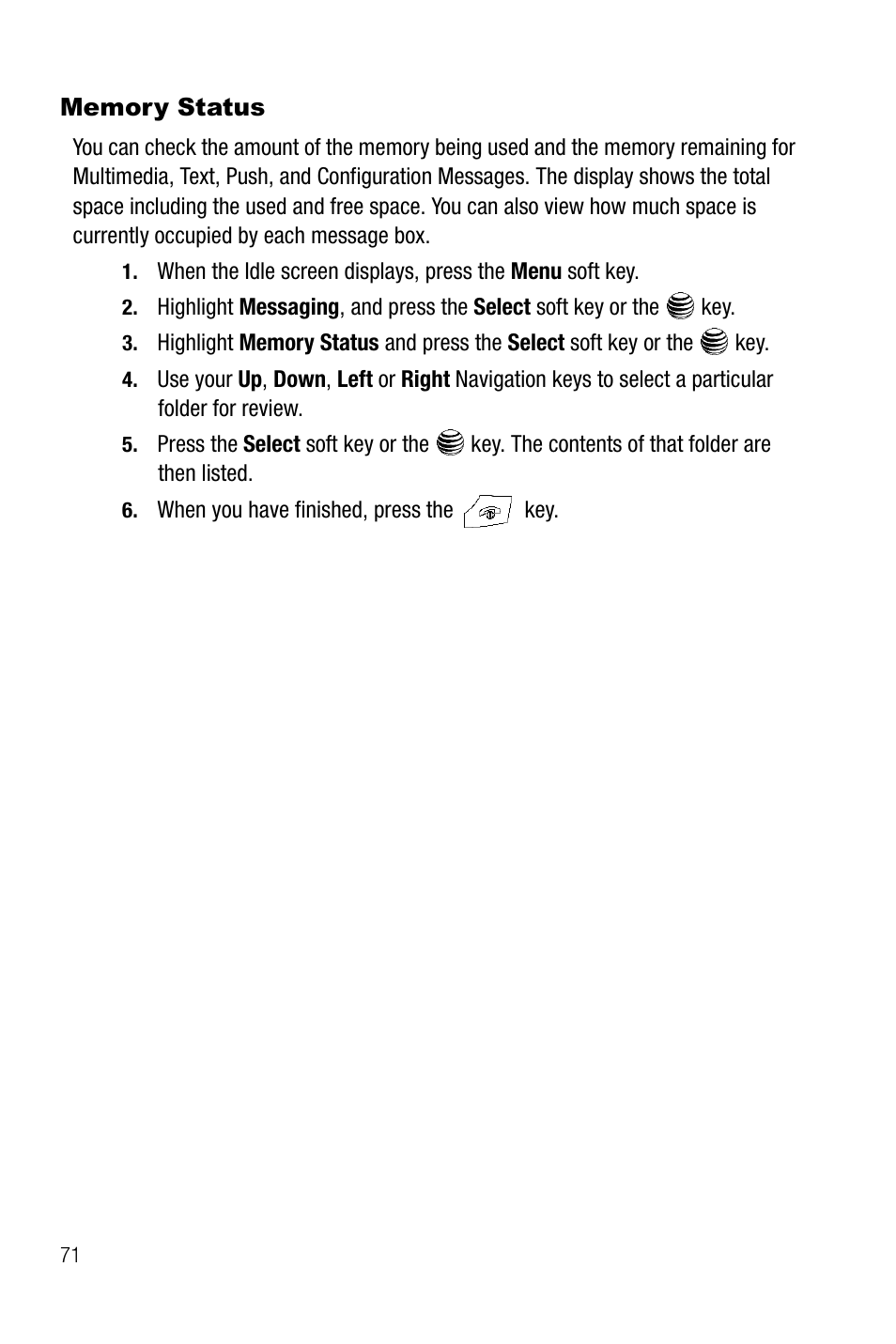 Memory status | Samsung SGH-A737HBAATT User Manual | Page 74 / 180