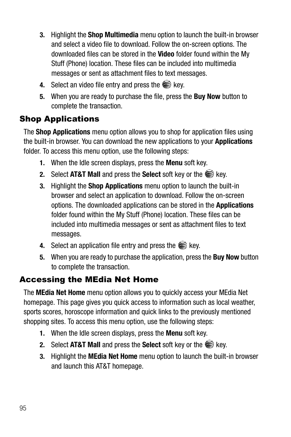 Shop applications, Accessing the media net home, Shop applications accessing the media net home | Samsung SGH-A737HBAATT User Manual | Page 98 / 180
