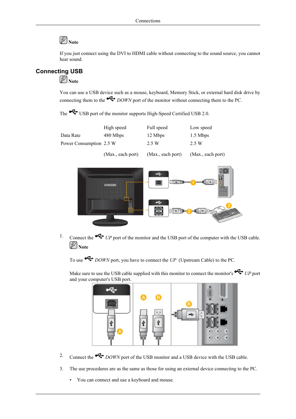 Connecting usb | Samsung LS22LDPJFV-ZA User Manual | Page 18 / 95
