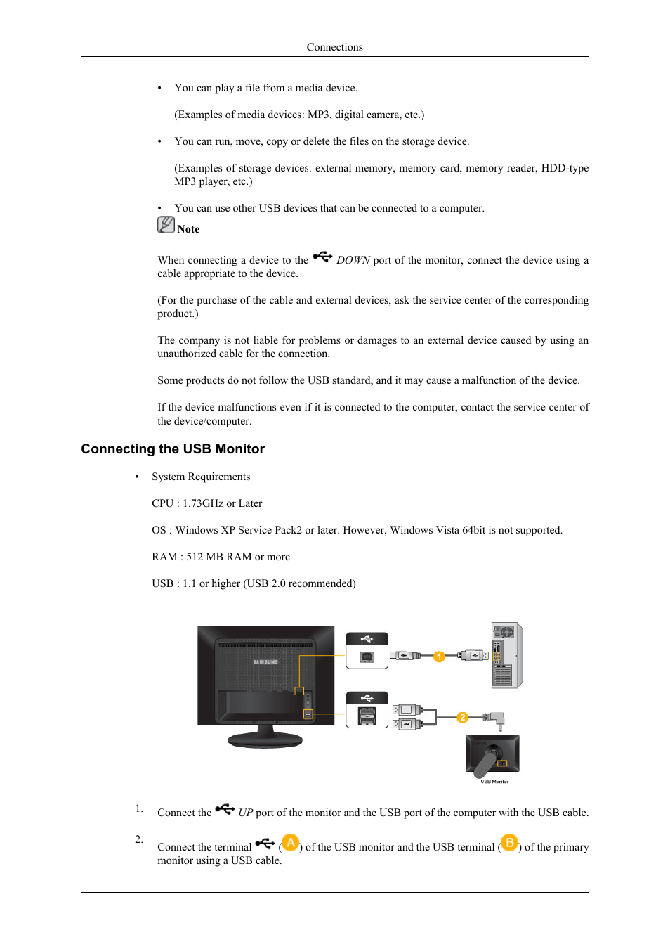 Connecting the usb monitor | Samsung LS22LDPJFV-ZA User Manual | Page 19 / 95
