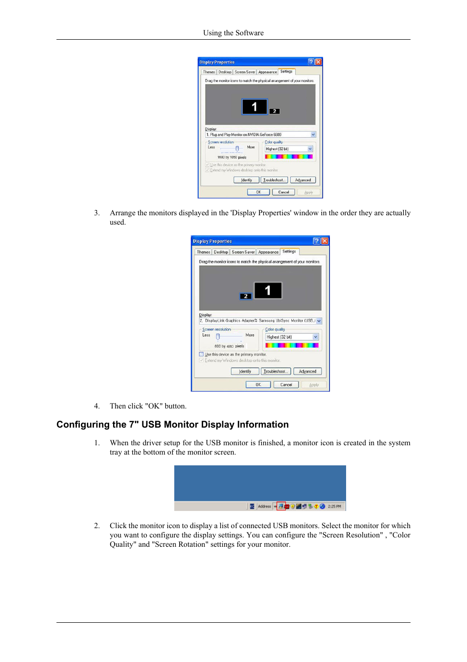 Configuring the 7" usb monitor display information | Samsung LS22LDPJFV-ZA User Manual | Page 40 / 95