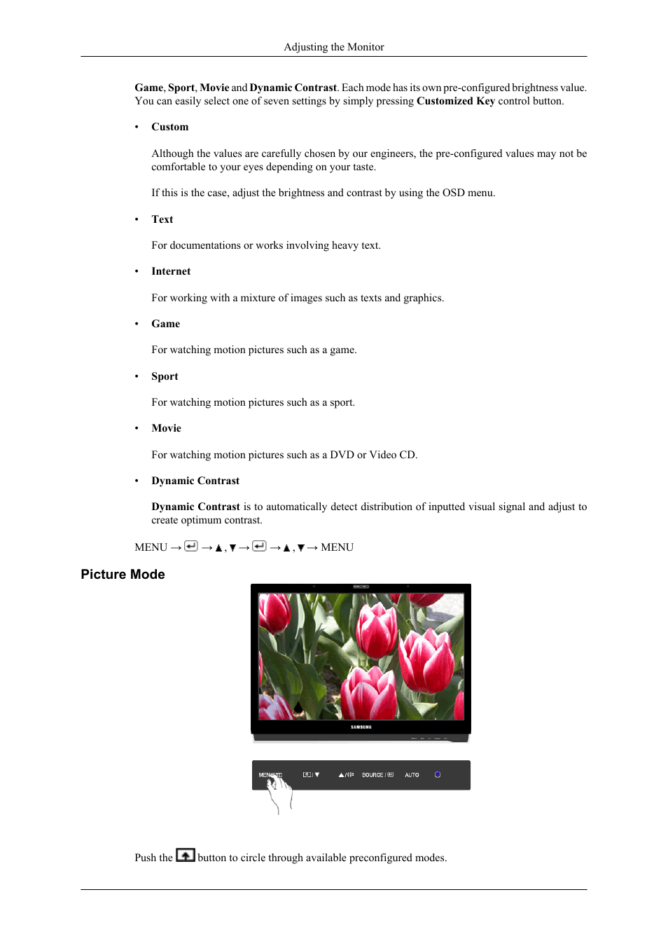 Picture mode | Samsung LS22LDPJFV-ZA User Manual | Page 59 / 95