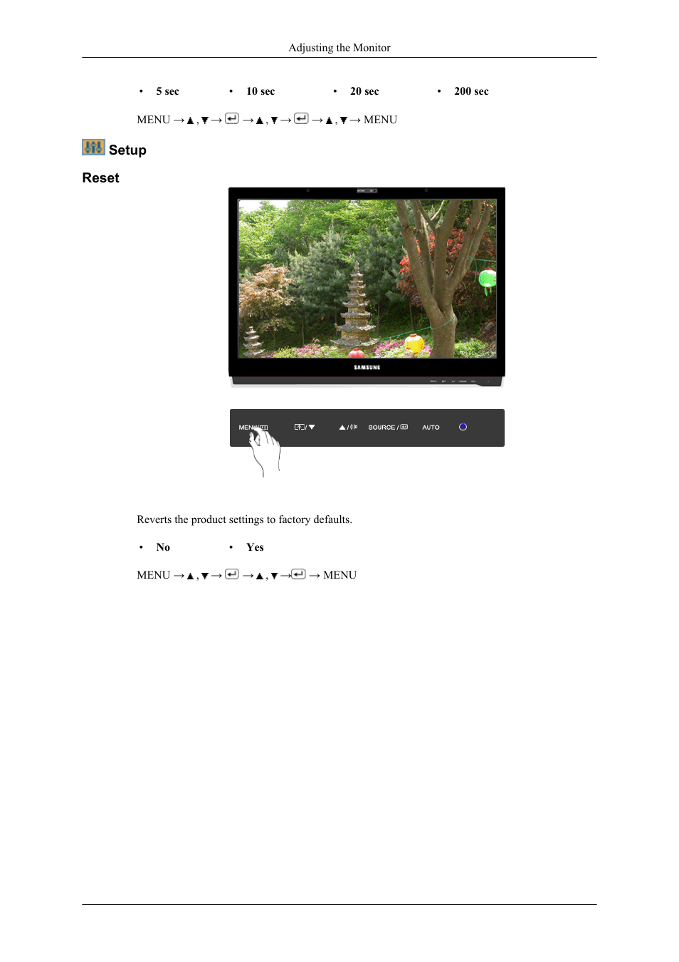 Setup, Reset | Samsung LS22LDPJFV-ZA User Manual | Page 70 / 95