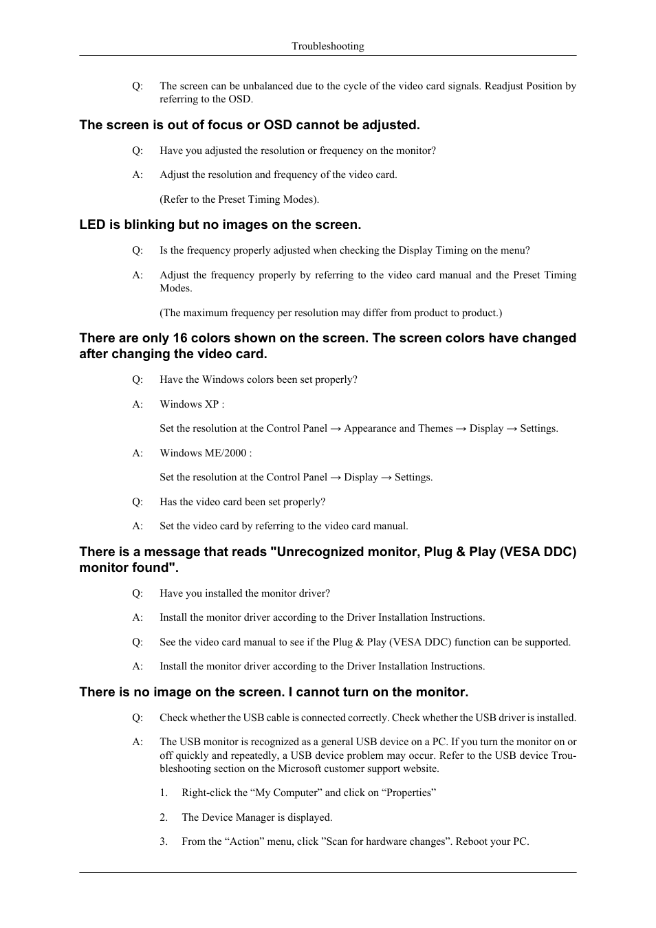 Led is blinking but no images on the screen | Samsung LS22LDPJFV-ZA User Manual | Page 80 / 95
