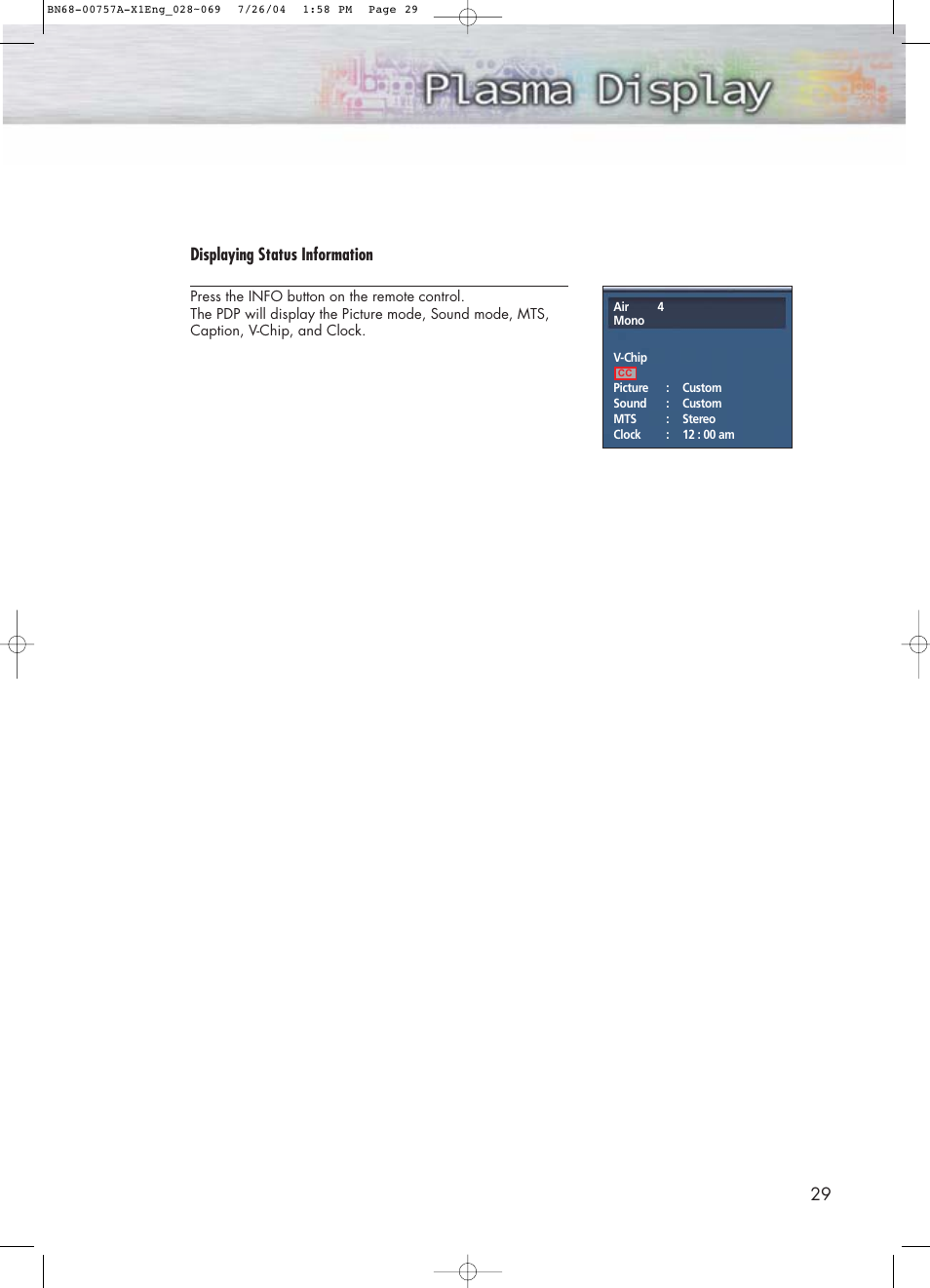 29 displaying status information | Samsung HPP4271X-XAA User Manual | Page 29 / 116