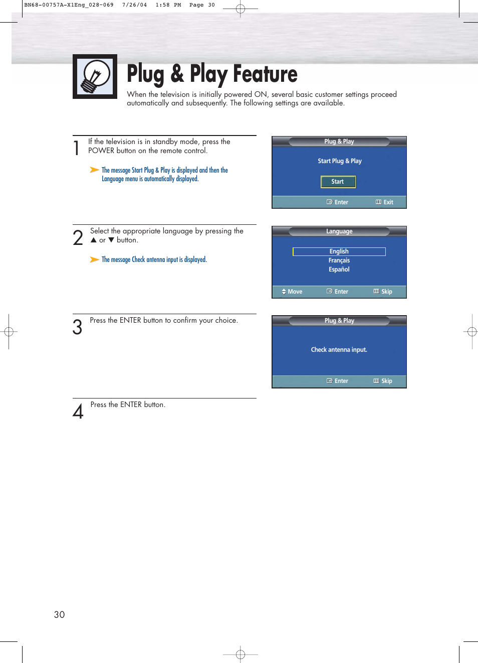 Plug & play feature | Samsung HPP4271X-XAA User Manual | Page 30 / 116