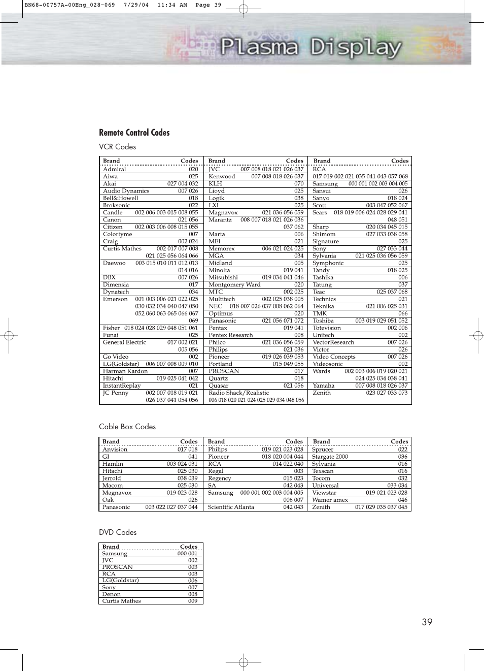 Samsung HPP4271X-XAA User Manual | Page 39 / 116