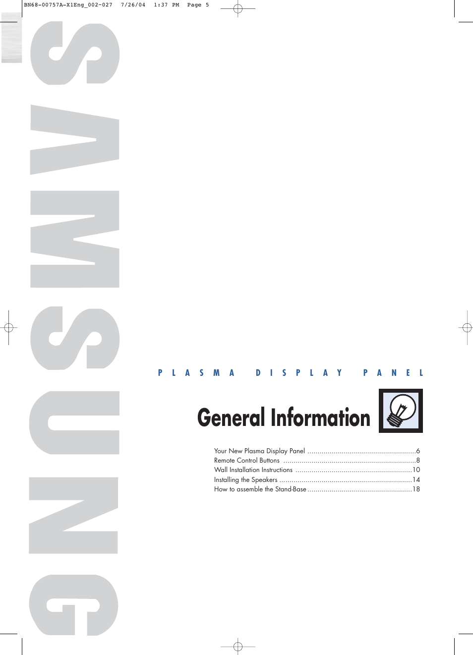 General information | Samsung HPP4271X-XAA User Manual | Page 5 / 116