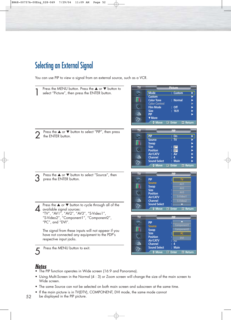 Selecting an external signal | Samsung HPP4271X-XAA User Manual | Page 52 / 116