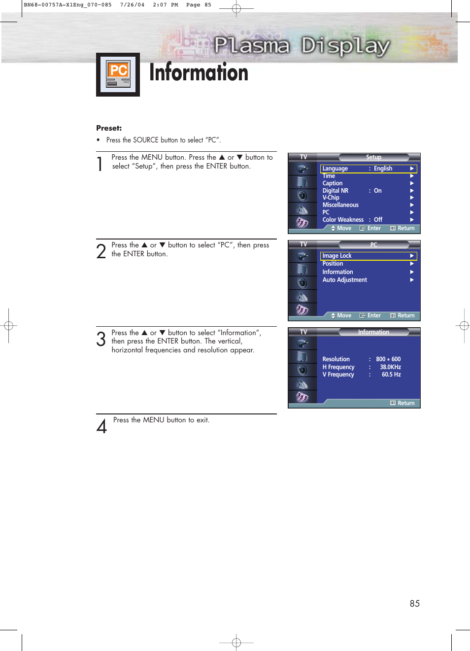 Information | Samsung HPP4271X-XAA User Manual | Page 85 / 116