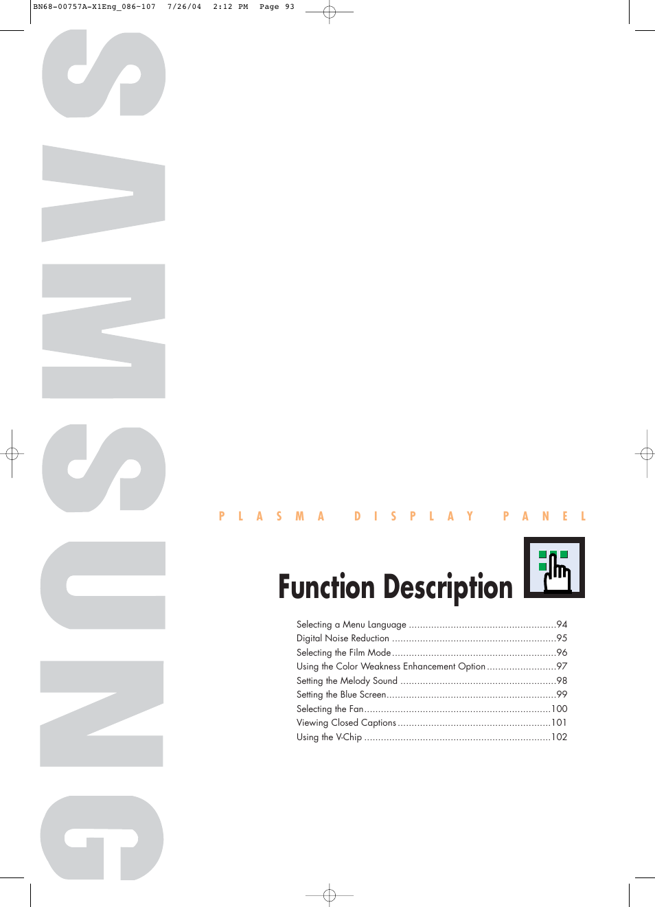 Function description | Samsung HPP4271X-XAA User Manual | Page 93 / 116