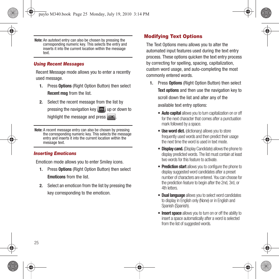 Modifying text options | Samsung SPH-M340ZPAVMU User Manual | Page 28 / 106