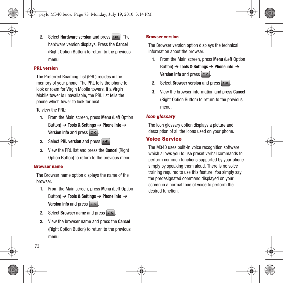 Voice service | Samsung SPH-M340ZPAVMU User Manual | Page 76 / 106