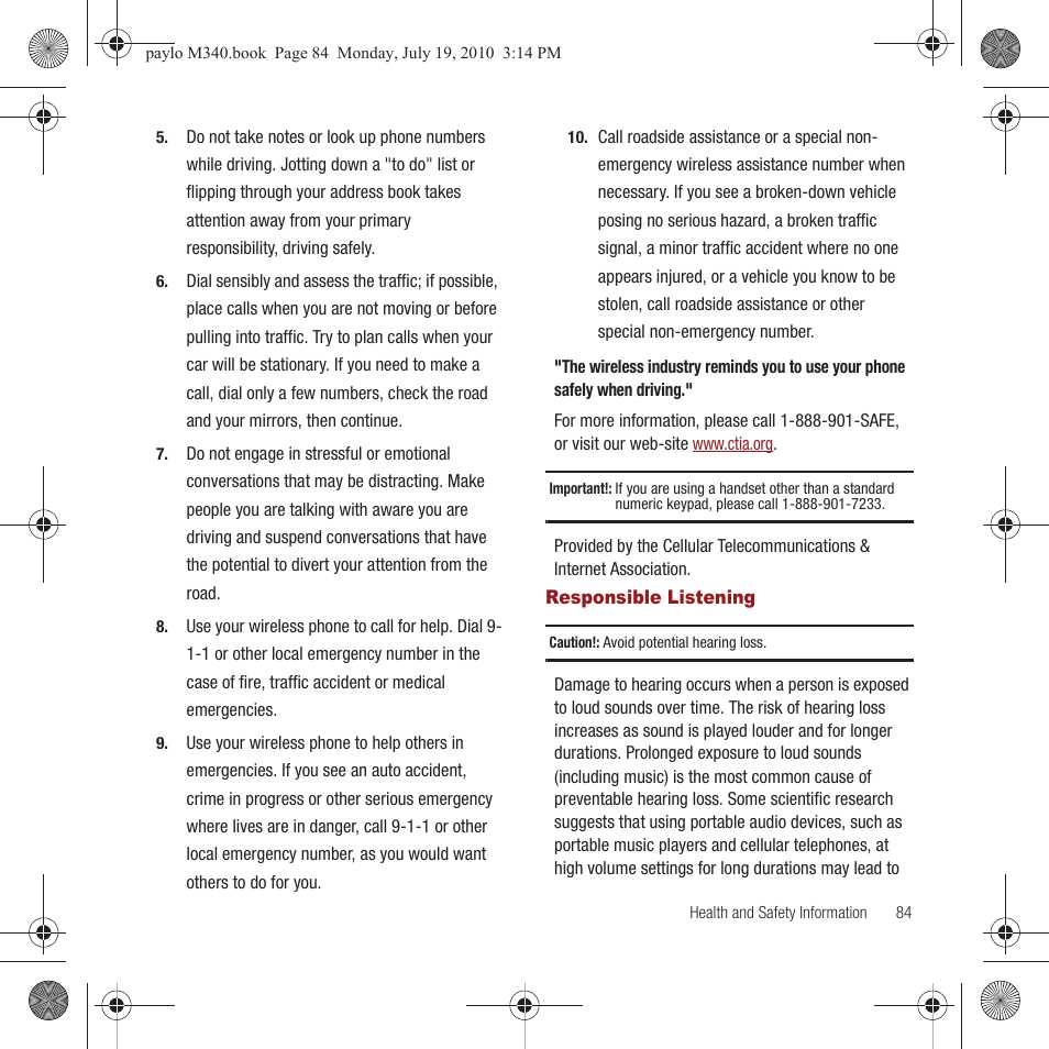 Responsible listening | Samsung SPH-M340ZPAVMU User Manual | Page 87 / 106