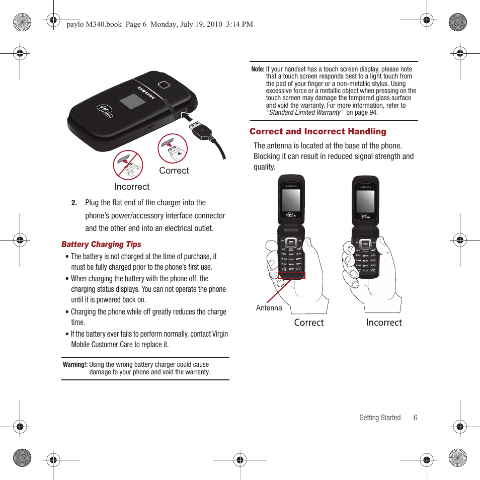 Correct and incorrect handling | Samsung SPH-M340ZPAVMU User Manual | Page 9 / 106