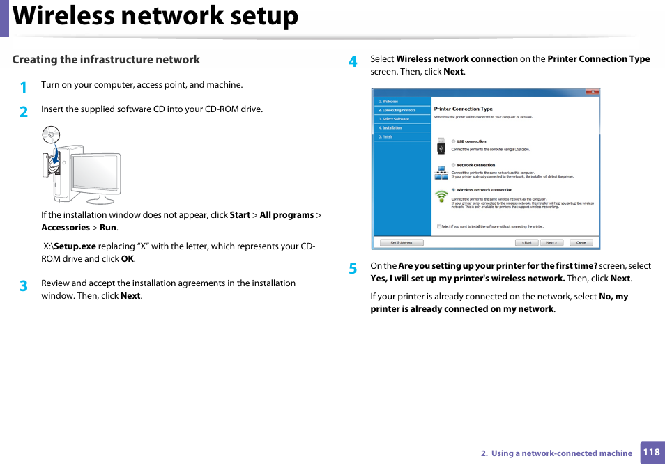 Wireless network setup | Samsung SL-C410W-XAA User Manual | Page 118 / 232
