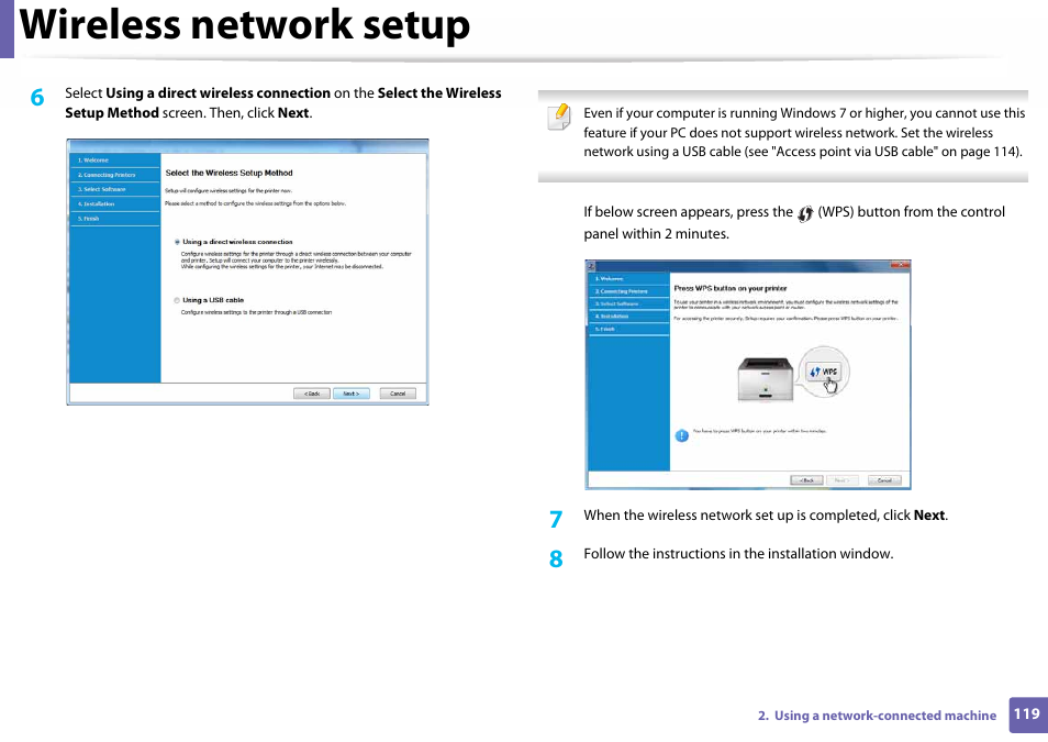 Wireless network setup | Samsung SL-C410W-XAA User Manual | Page 119 / 232