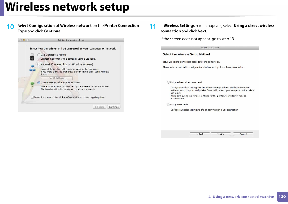 Wireless network setup | Samsung SL-C410W-XAA User Manual | Page 126 / 232